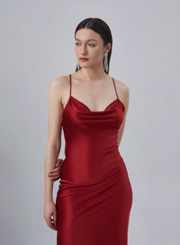 Lounge Cowl Neck Midi Silk Slip Dress