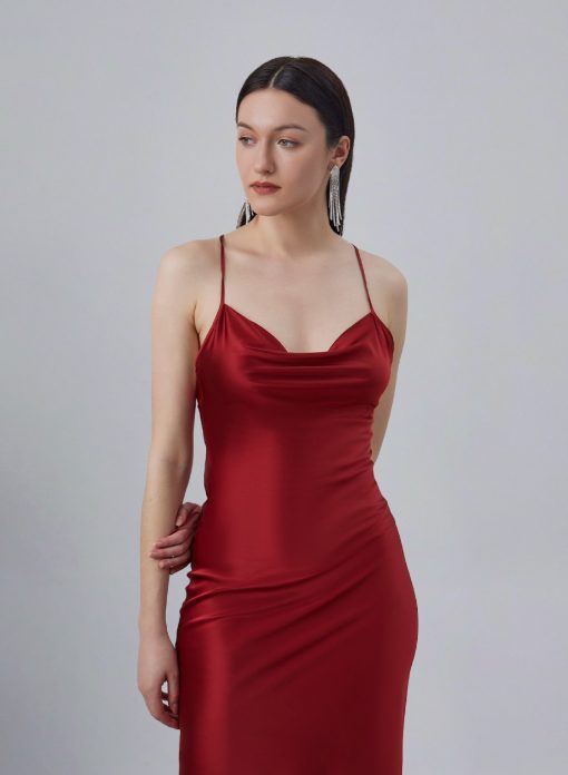 Lounge Cowl Neck Midi Silk Slip Dress