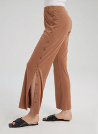 Rib-knit Flare Leg Button Pants