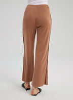 Rib-knit Flare Leg Button Pants