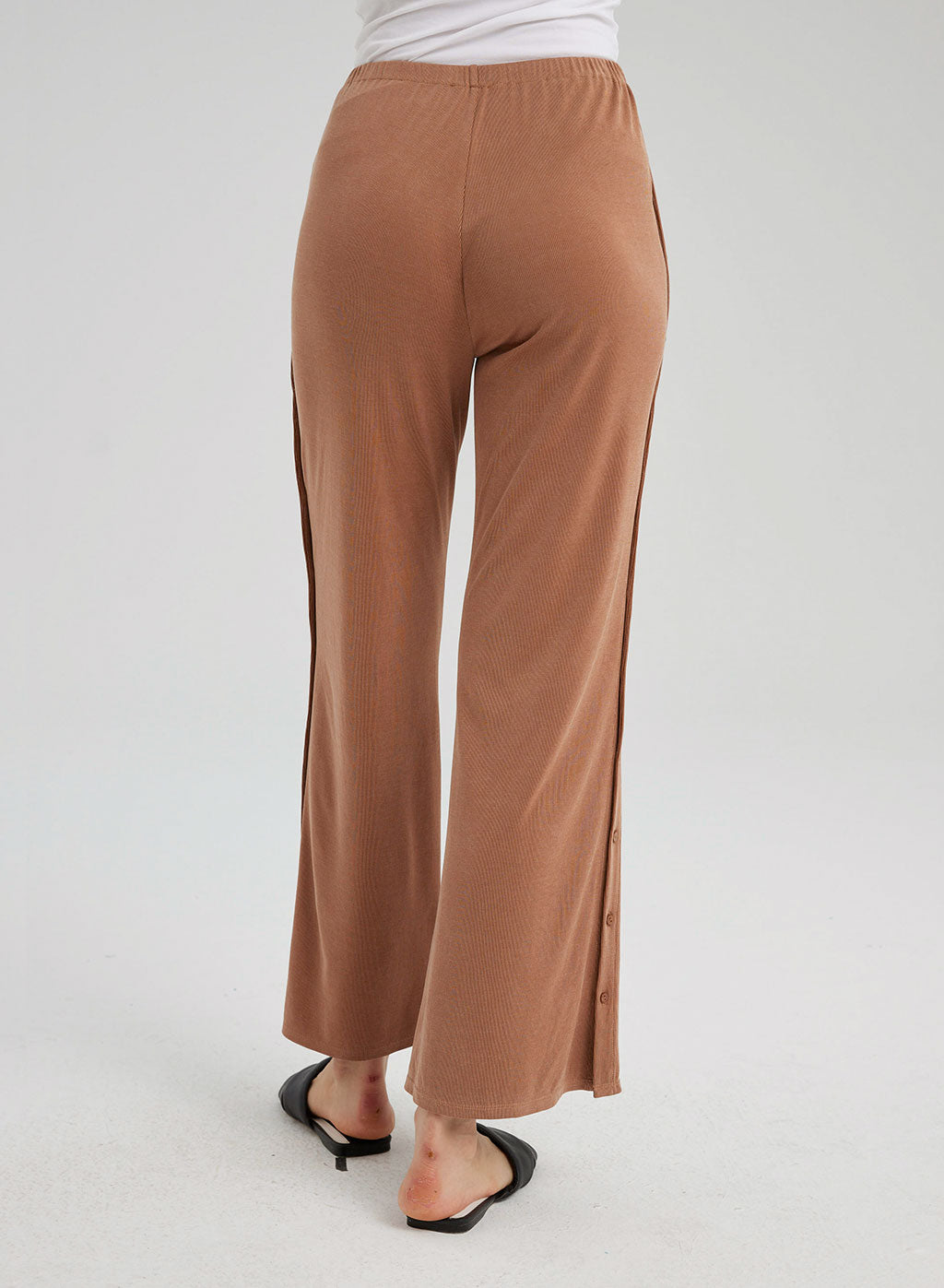 Rib-knit Flare Leg Button Pants