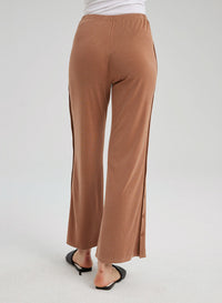 Rib-knit Flare Leg Button Pants