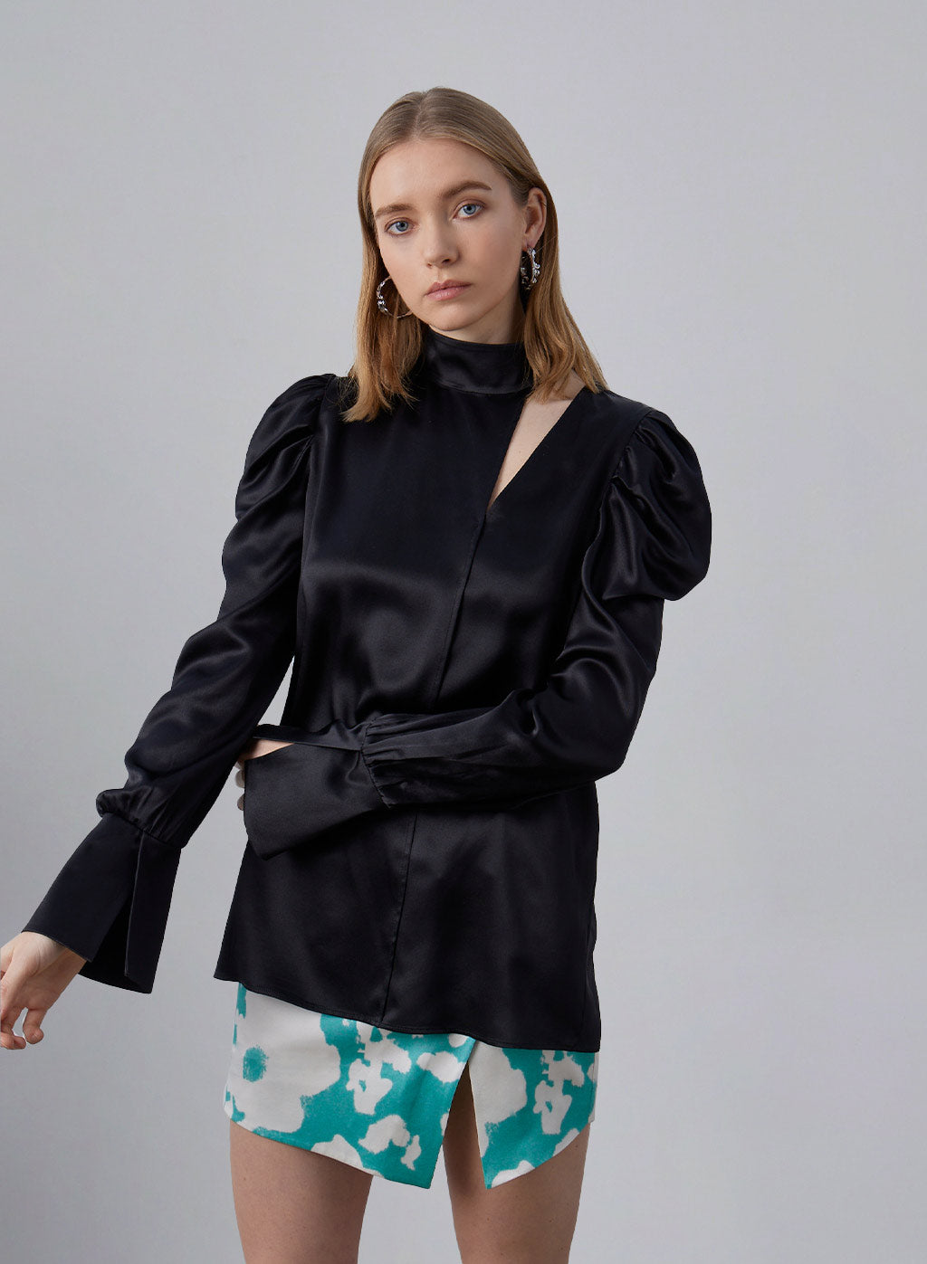 Subtle Drama Puff Sleeve Silk Blouse