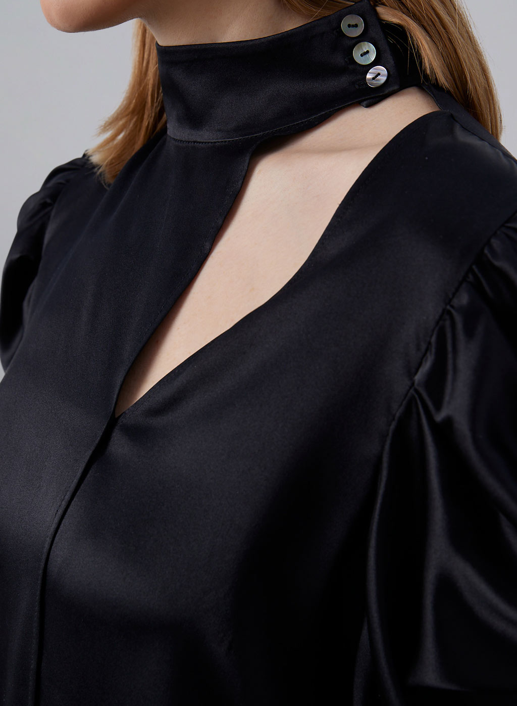 Subtle Drama Puff Sleeve Silk Blouse