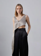 Geometric Print Asymmetrical-Hem Silk Tank Top