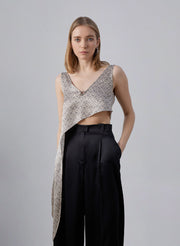 Geometric Print Asymmetrical-Hem Silk Tank Top – Nap Loungewear Tops