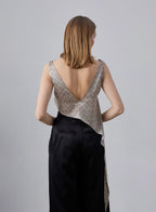 Geometric Print Asymmetrical-Hem Silk Tank Top