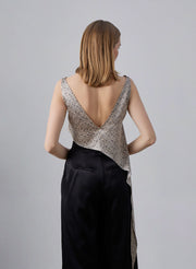 Geometric Print Asymmetrical-Hem Silk Tank Top