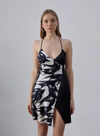 Swallow Color Contrast Silk Slip Mini Dress