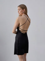 Swallow Color Contrast Silk Slip Mini Dress