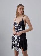 Swallow Color Contrast Silk Slip Mini Dress