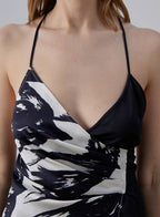 Swallow Color Contrast Silk Slip Mini Dress