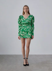 Garden Romance Long Sleeve Floral Silk Mini Dress