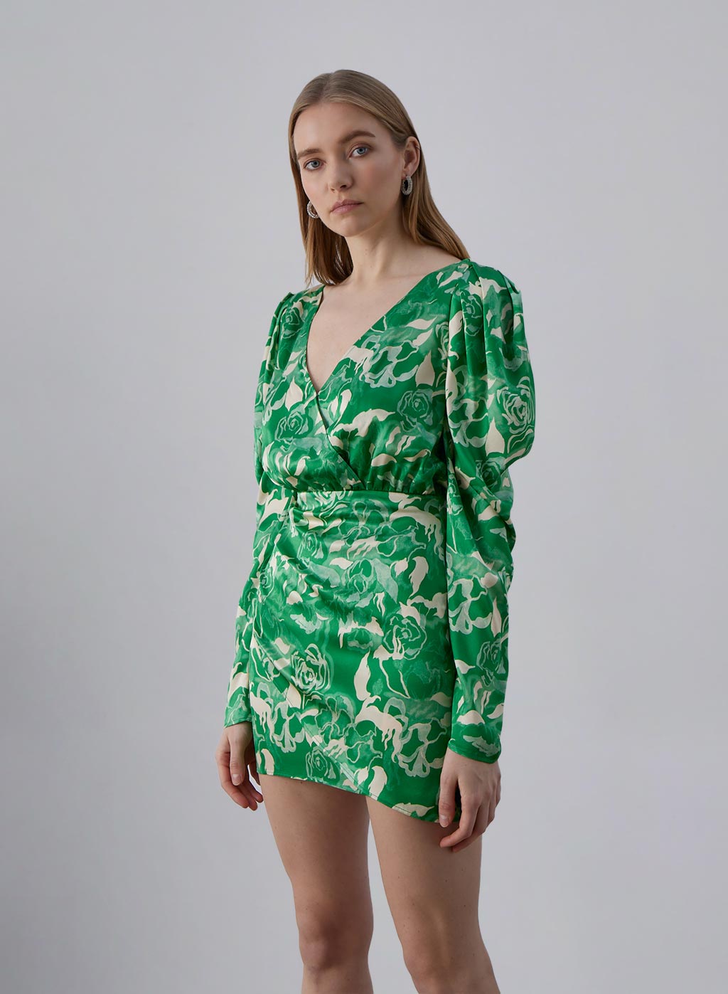Garden Romance Long Sleeve Floral Silk Mini Dress