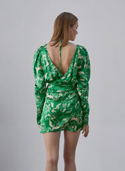 Garden Romance Long Sleeve Floral Silk Mini Dress