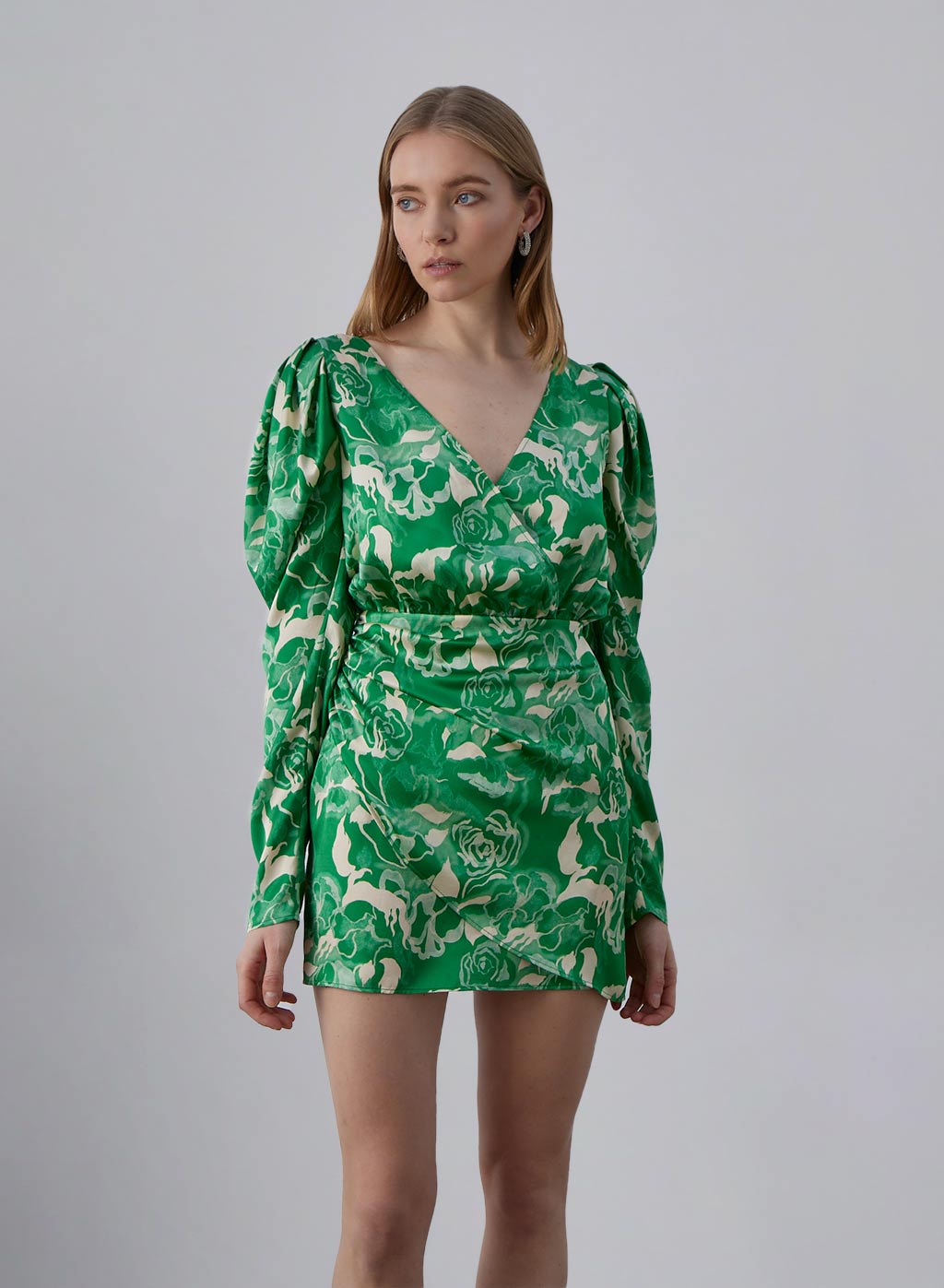 Garden Romance Long Sleeve Floral Silk Mini Dress