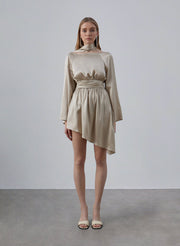Twilly Scarf Long Sleeve Backless Silk Dress – Nap Loungewear Dresses