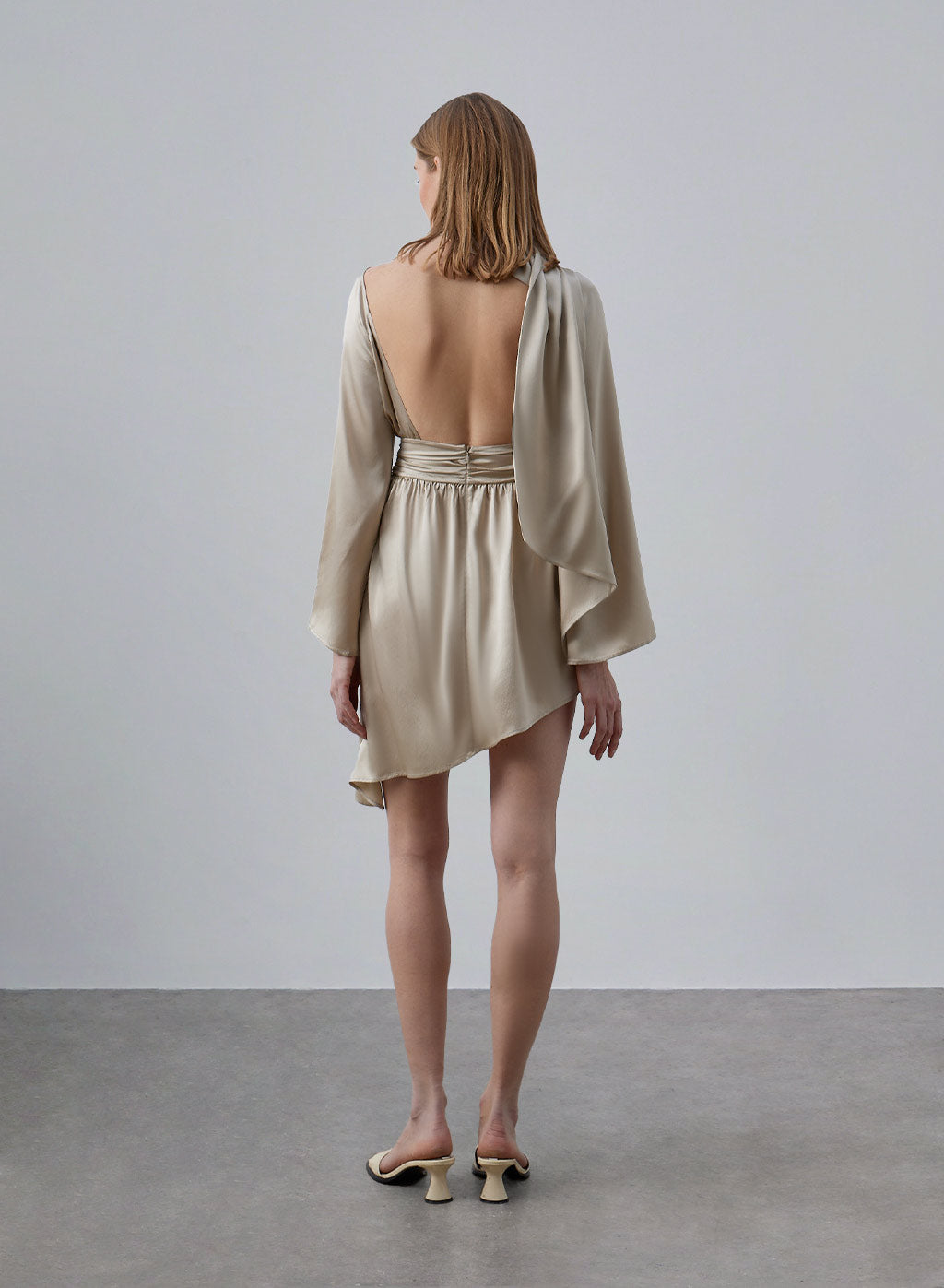 Twilly Scarf Long Sleeve Backless Silk Dress