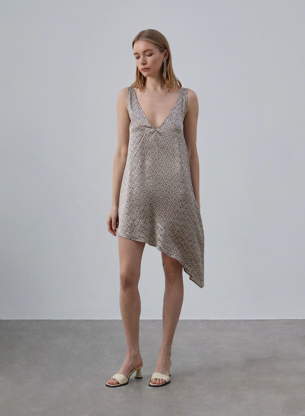 Asymmetrical Geometric Print Silk Dress