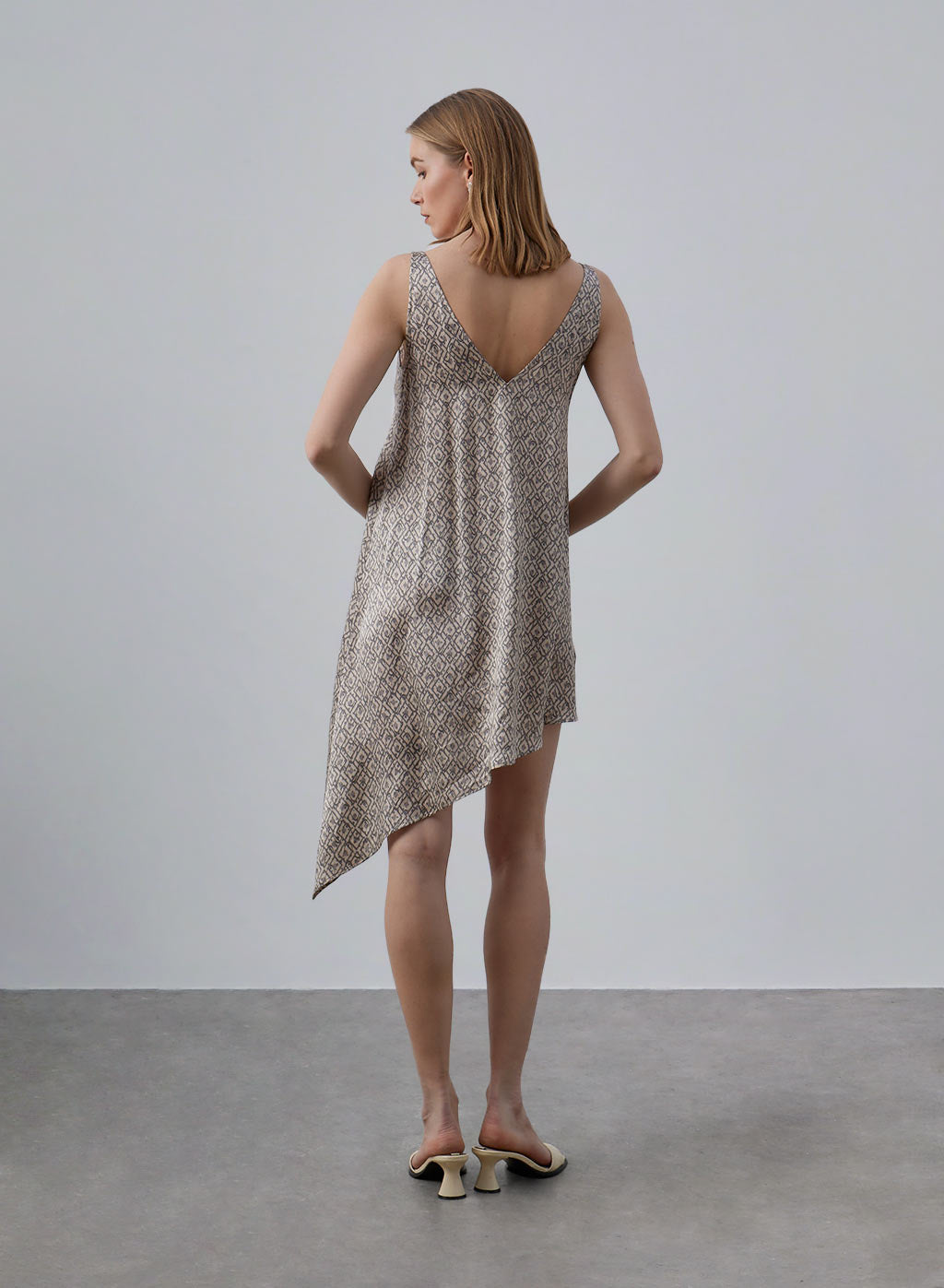 Asymmetrical Geometric Print Silk Dress