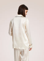 Maison Ivory Piped Silk Pajama Shirt