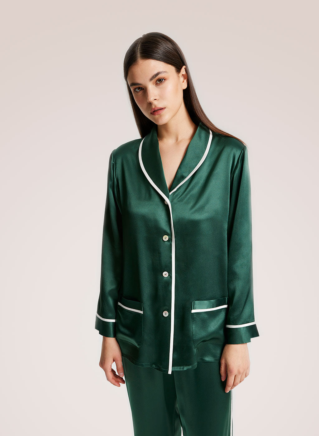 Turquoise Piped Silk Pajama Set