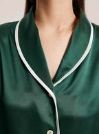 Turquoise Piped Silk Pajama Set