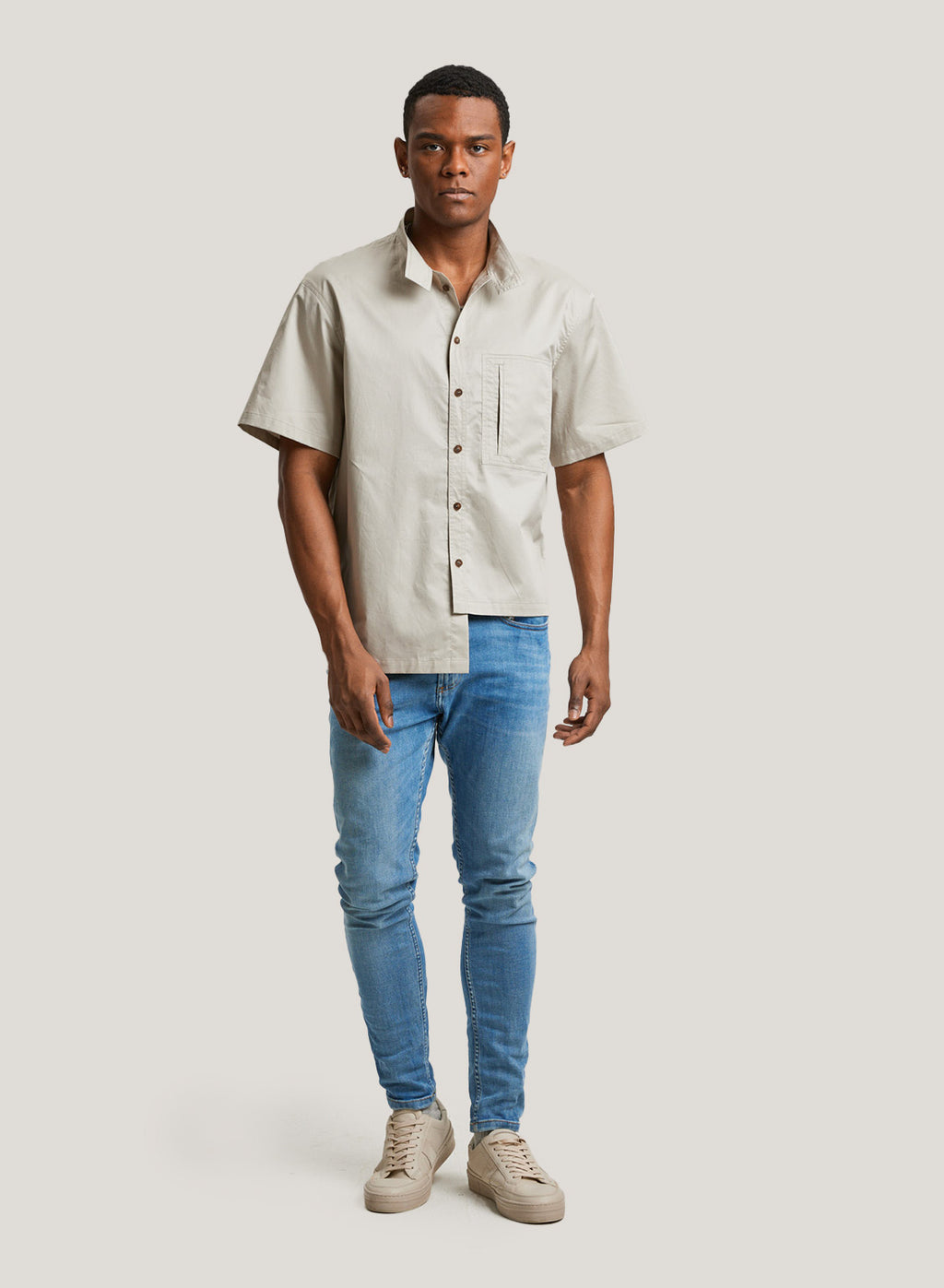 Single Pocket Asymmetric Shirt In 100% Cotton