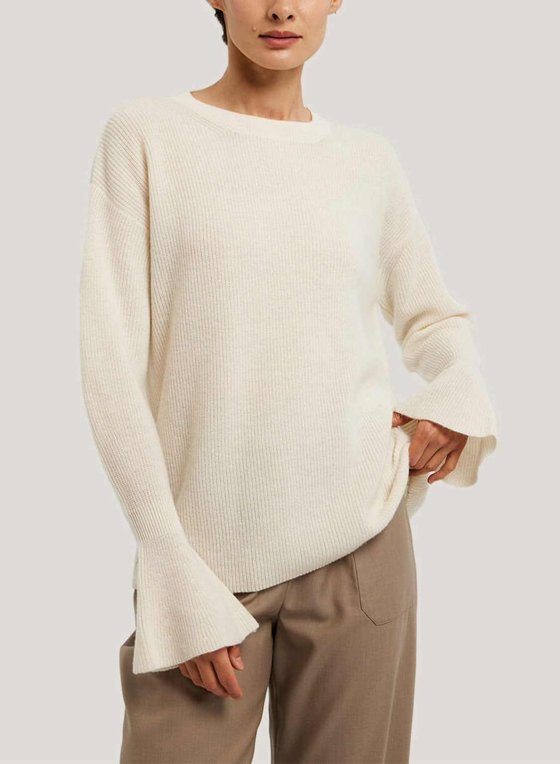 Flared-Cuff Pure Wool Jumper
