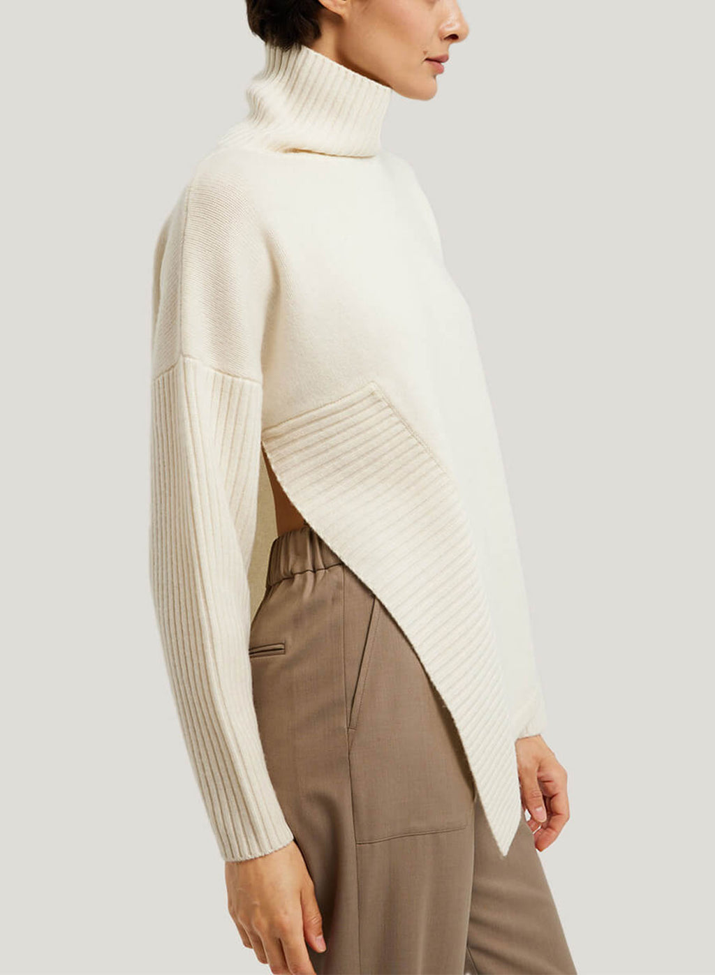 Asymmetrical Slit Pure Wool Sweater