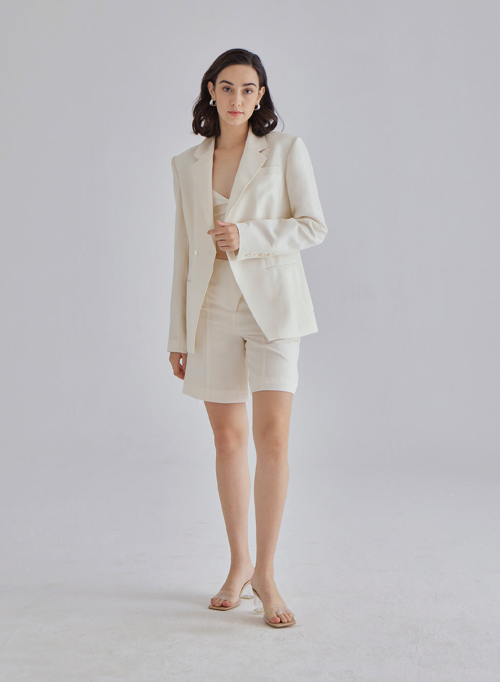 White Quartz Silk Blend Shorts