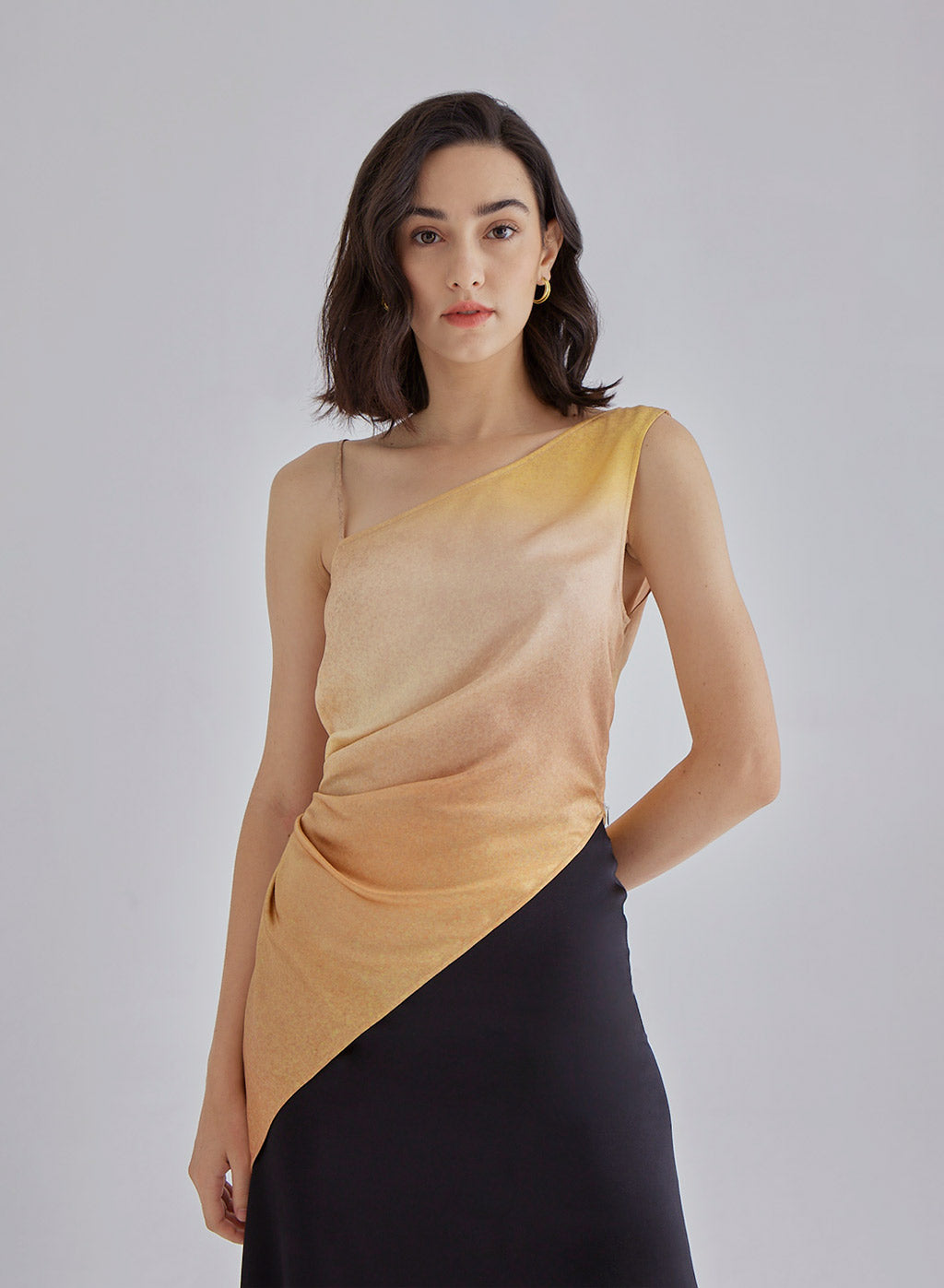 Caramel Sand Irregular Silk Top