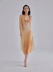 Brown Dune Halterneck Midi Silk Dress – Nap Loungewear Dresses