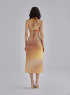 Brown Dune Halterneck Midi Silk Dress
