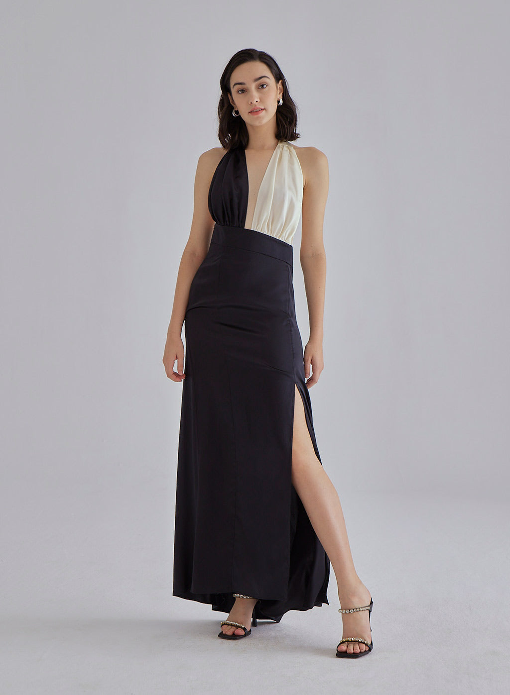 Piano Halterneck Maxi Silk Dress
