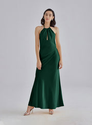 Gold Confetti Halterneck Midi Silk Dress