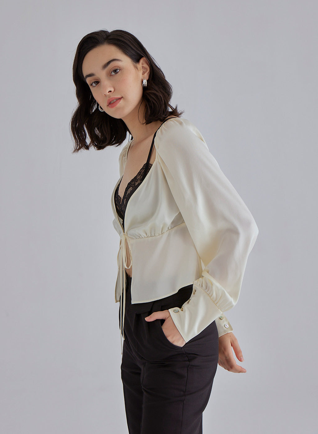 Gentle Pearl Long Sleeved Silk Top