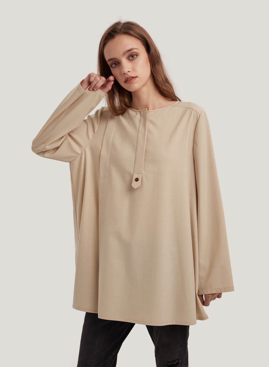 Crew-Neck Wool-Blend Blouse