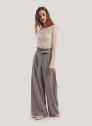 Belted Wide-Leg Wool-Blend Pants – Nap Loungewear Bottoms