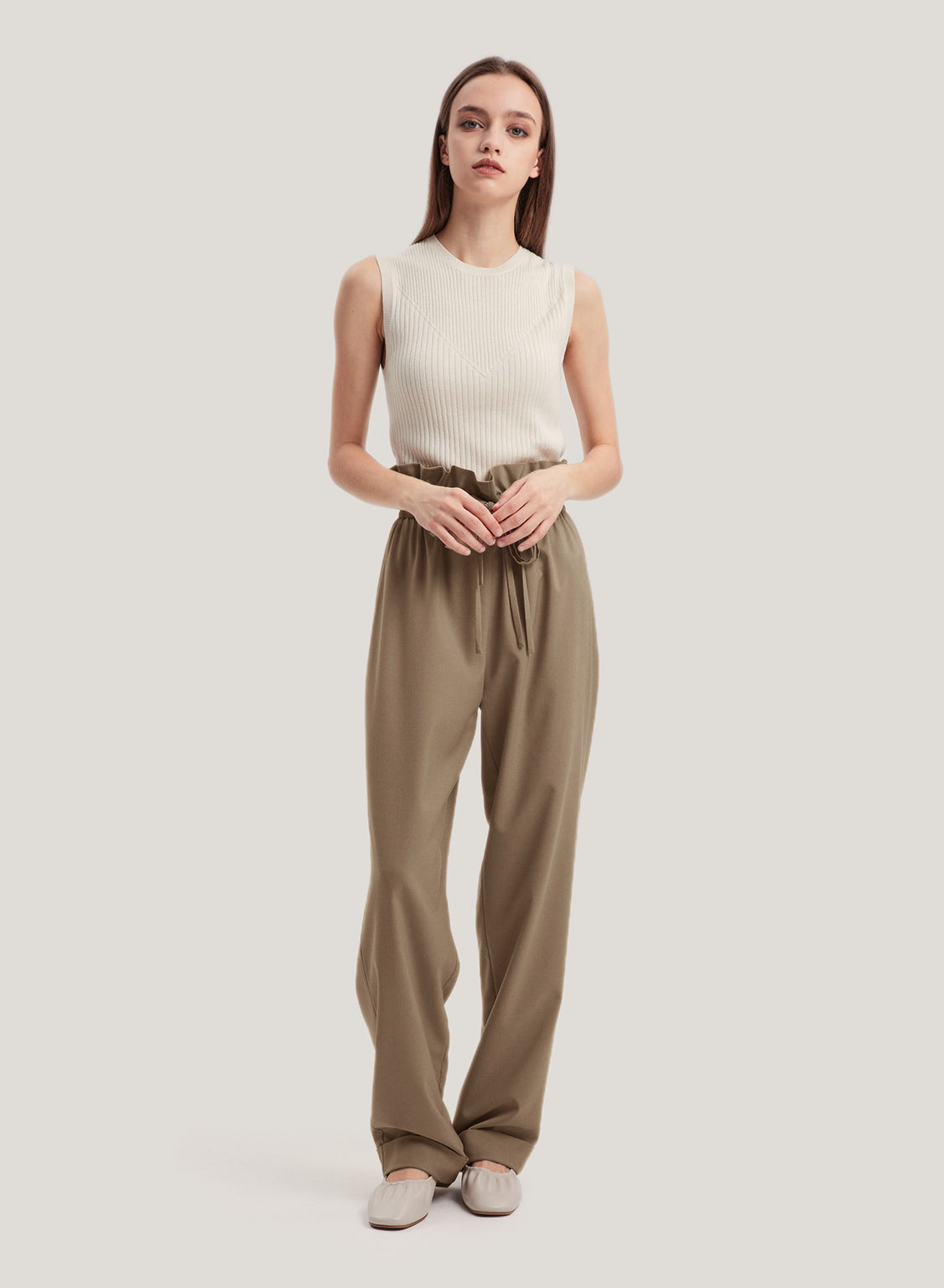 High-Rise Straight Wool-Blend Pants