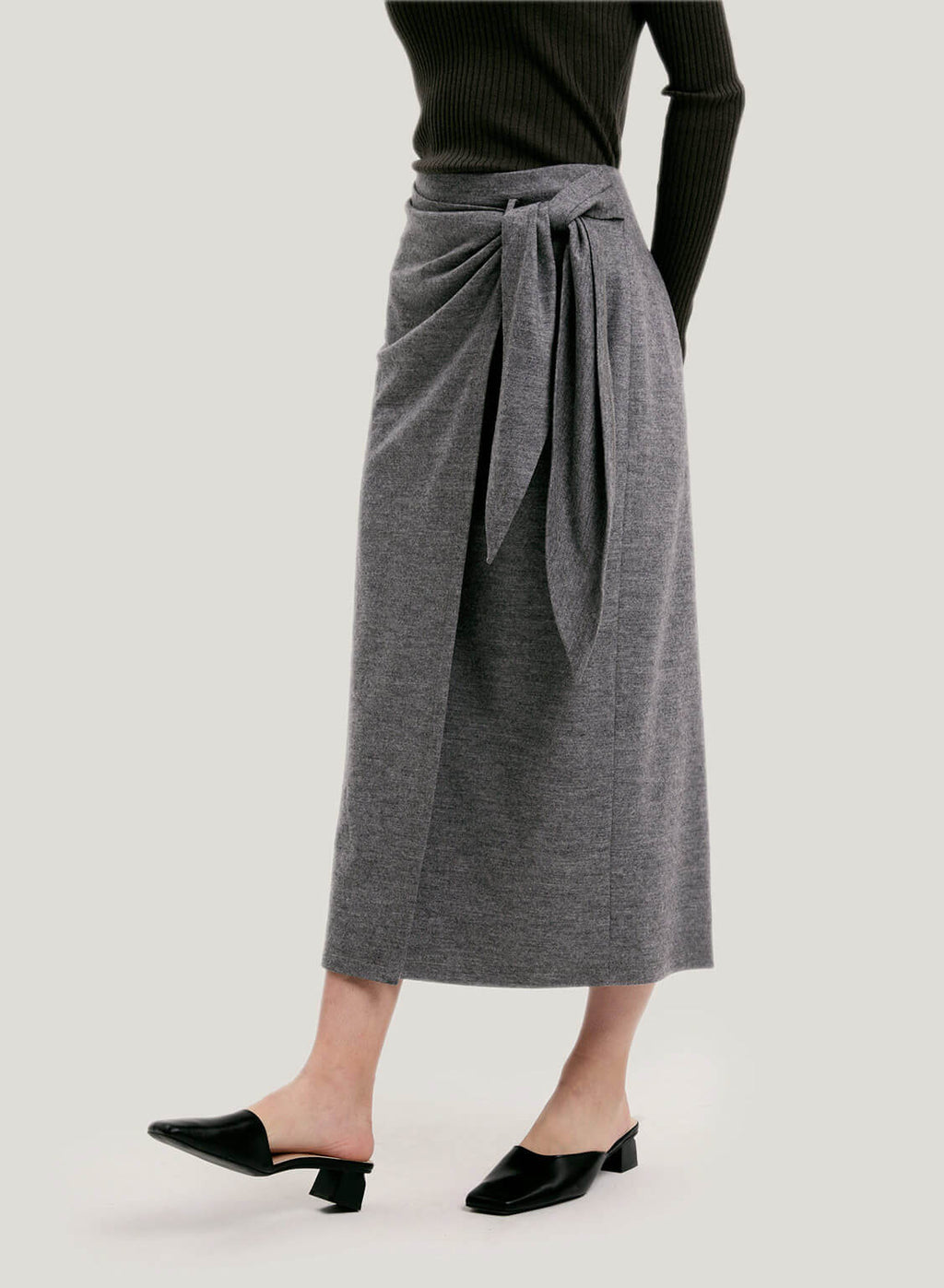 Waist Tie Wrap Pure Wool Skirt