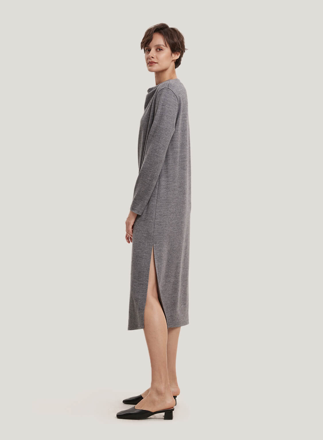Split-Side 100% Wool Maxi Dress