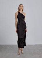 One Shoulder Side Slit Silk Dress