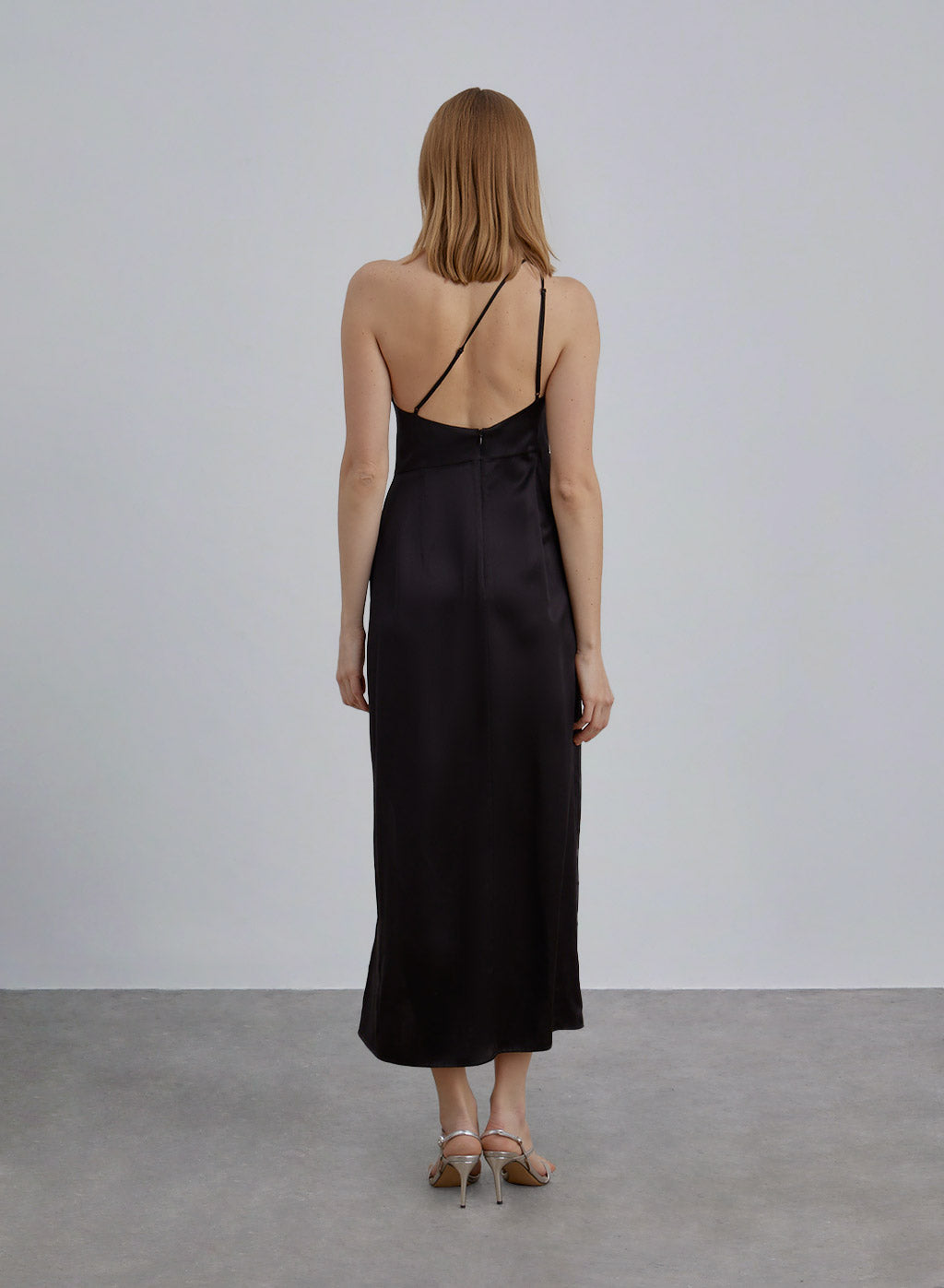 One Shoulder Side Slit Silk Dress