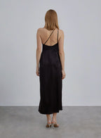 One Shoulder Side Slit Silk Dress