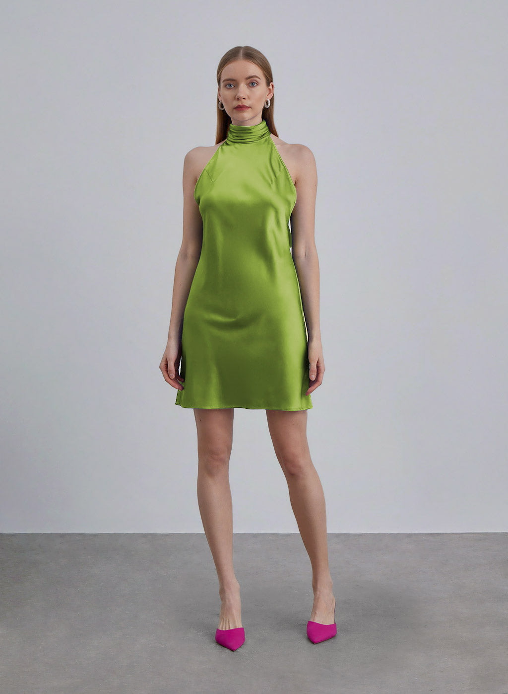 Halter Neck Silk Mini Cocktail Dress