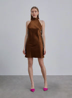 Halter Neck Silk Mini Cocktail Dress