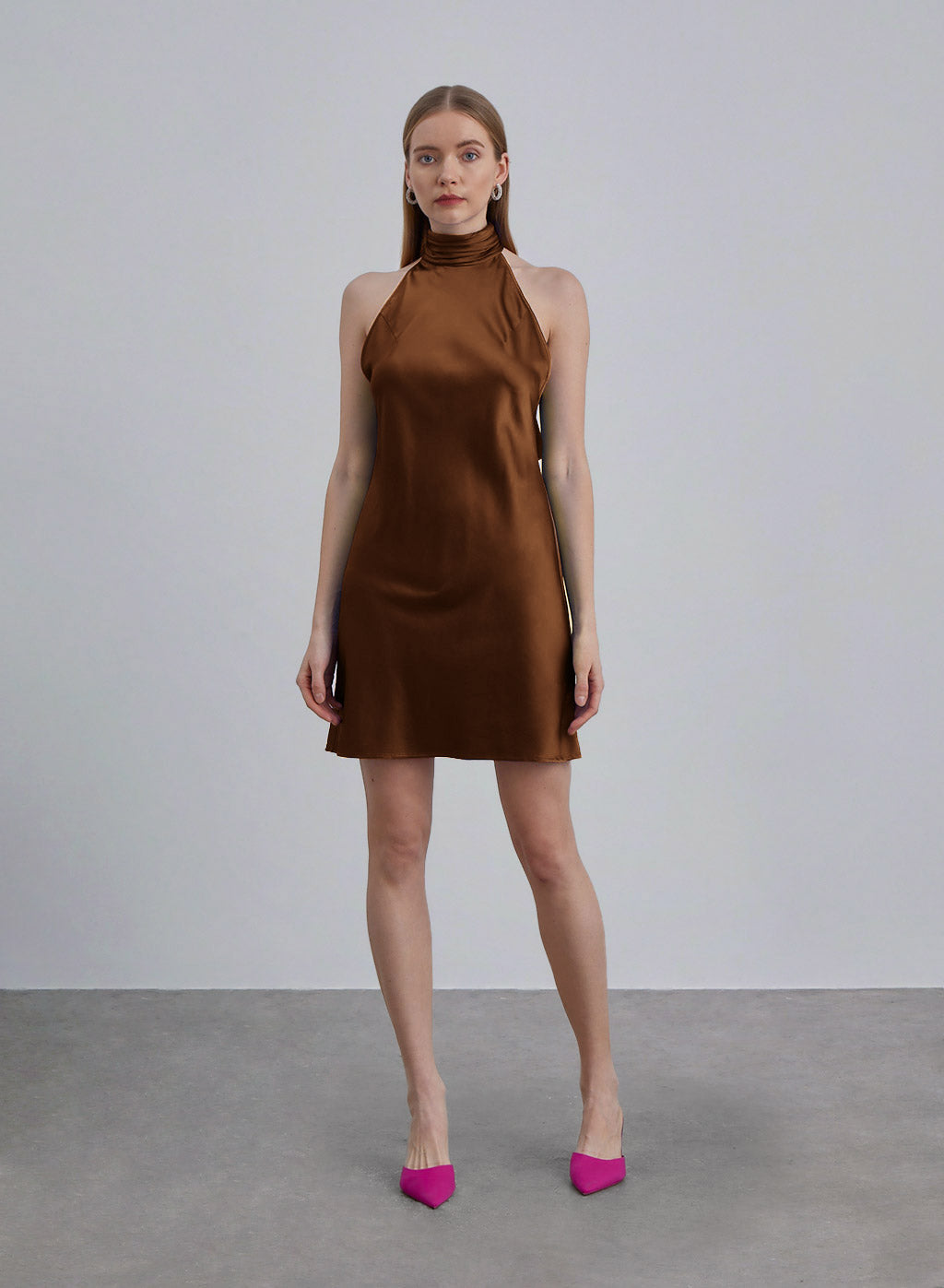 Halter Neck Silk Mini Cocktail Dress