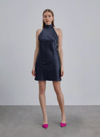 Halter Neck Silk Mini Cocktail Dress