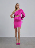 One Shoulder Cut-out Short Silk Dress